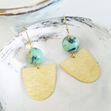 Helios Brass Collection - Chrysocolla Azurite Crescent Moon Earrings