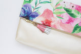 Floral Watercolor Unique Leather Accents Clutch