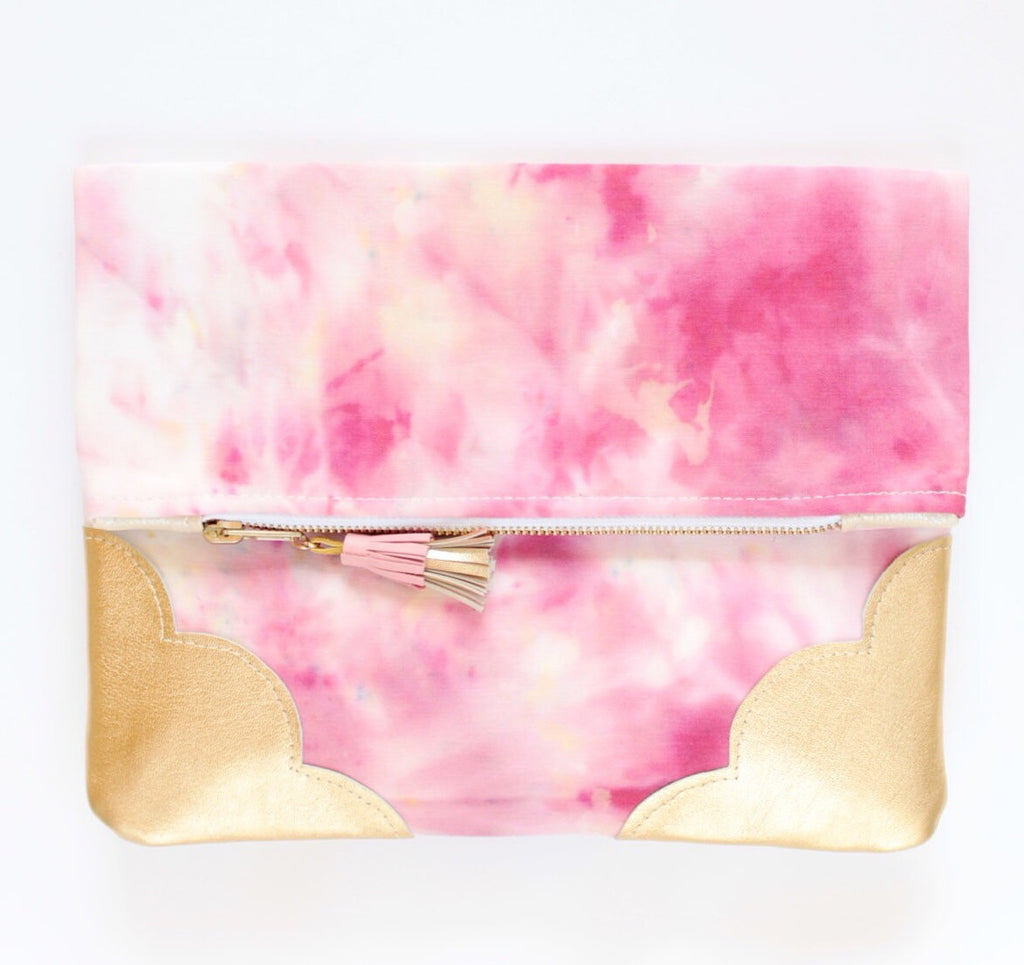Dyed Watercolor Unique Leather Accents Clutch