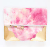 Dyed Watercolor Unique Leather Accents Clutch