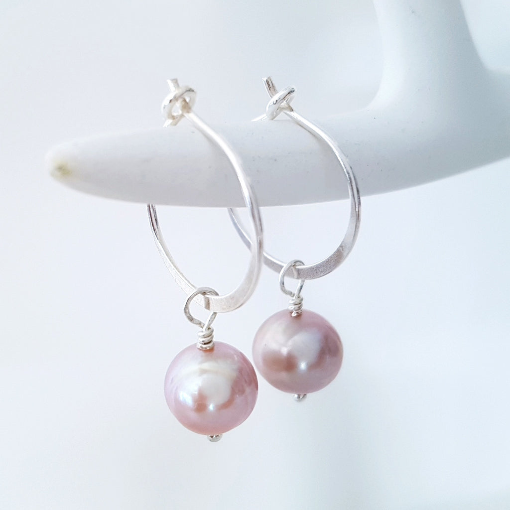 Glamorous Pearls Collection Earrings - Sterling Silver Earrings Pink Round Pearl