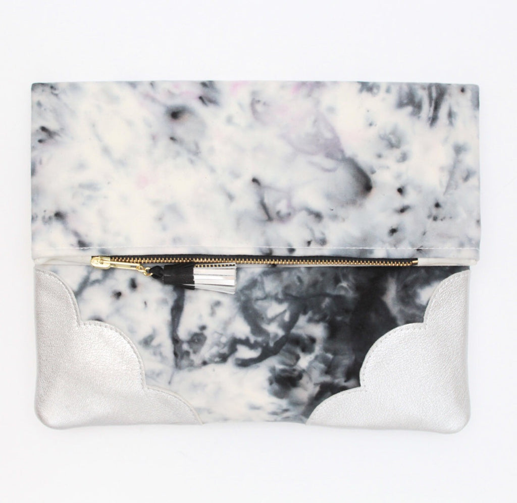 Dyed Watercolor Unique Leather Accents Clutch