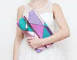 Geometric Prism Unique Leather Accents Clutch