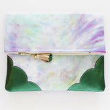 Dyed Watercolor Unique Leather Accents Clutch