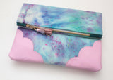 Dyed Watercolor Unique Leather Accents Clutch