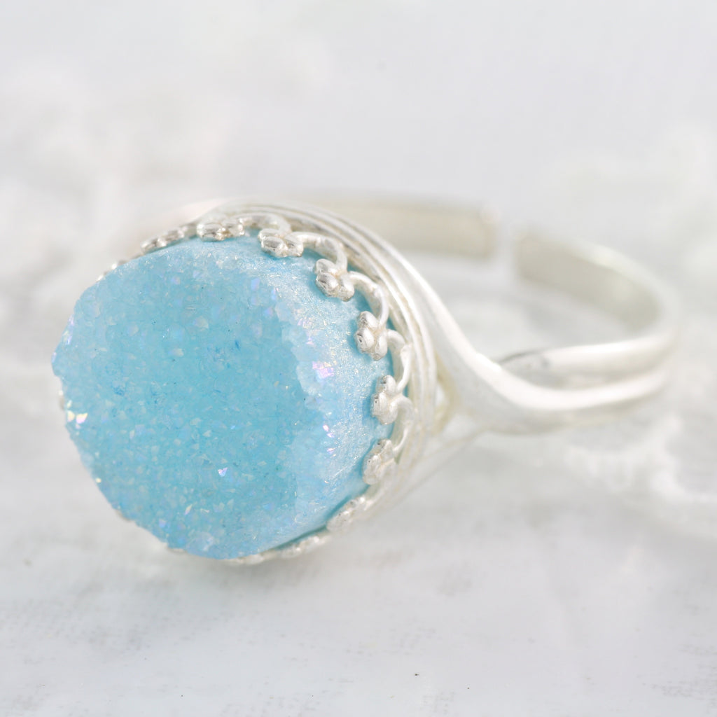 Adore Gemstone Collection - Druzy Round Pendant Ring - Soul Made Boutique