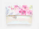 Floral Watercolor Unique Leather Accents Clutch