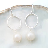 Glamorous Pearls Collection Earrings - Sterling Silver Earrings Round Pearl Loop