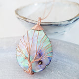 Adore Gems Collection - Abalone Shell Tree of Life Teardrop Necklace