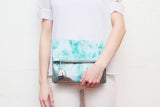 Dyed Watercolor Unique Leather Accents Clutch