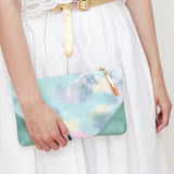 Watercolor Unique Leather Accents Clutch Pouch