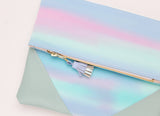 Watercolor Unique Leather Accents Clutch