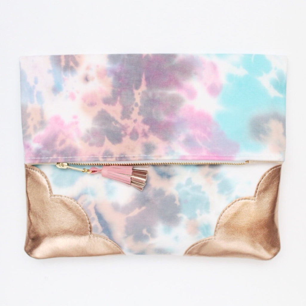 Dyed Watercolor Unique Leather Accents Clutch
