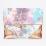 Dyed Watercolor Unique Leather Accents Clutch