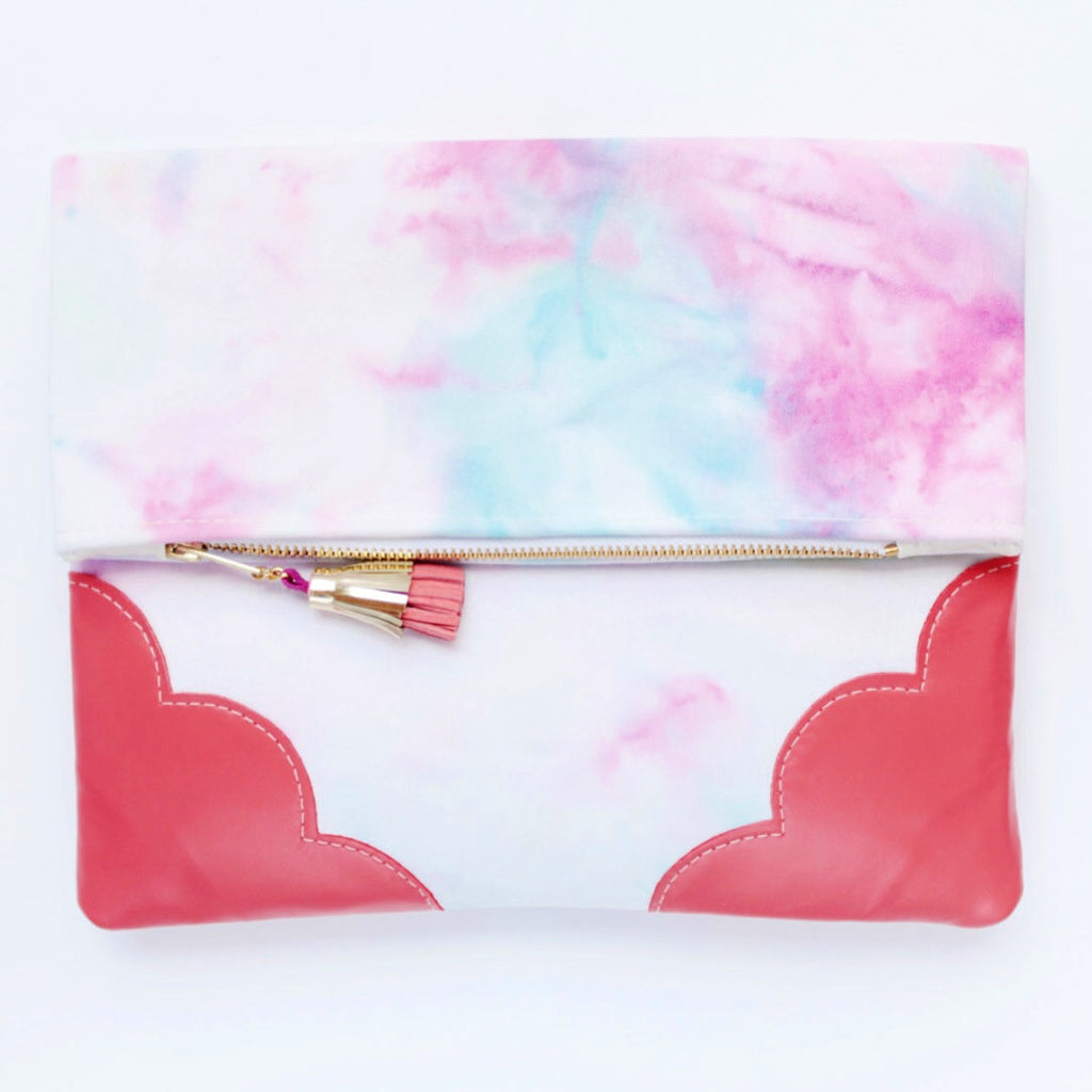 Dyed Watercolor Unique Leather Accents Clutch