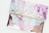 Watercolor Unique Leather Accents Clutch