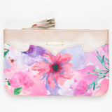 Floral Watercolor Unique Leather Accents Clutch