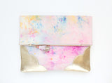 Dyed Watercolor Unique Leather Accents Clutch