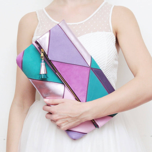 Geometric Prism Unique Leather Accents Clutch - Soul Made Boutique