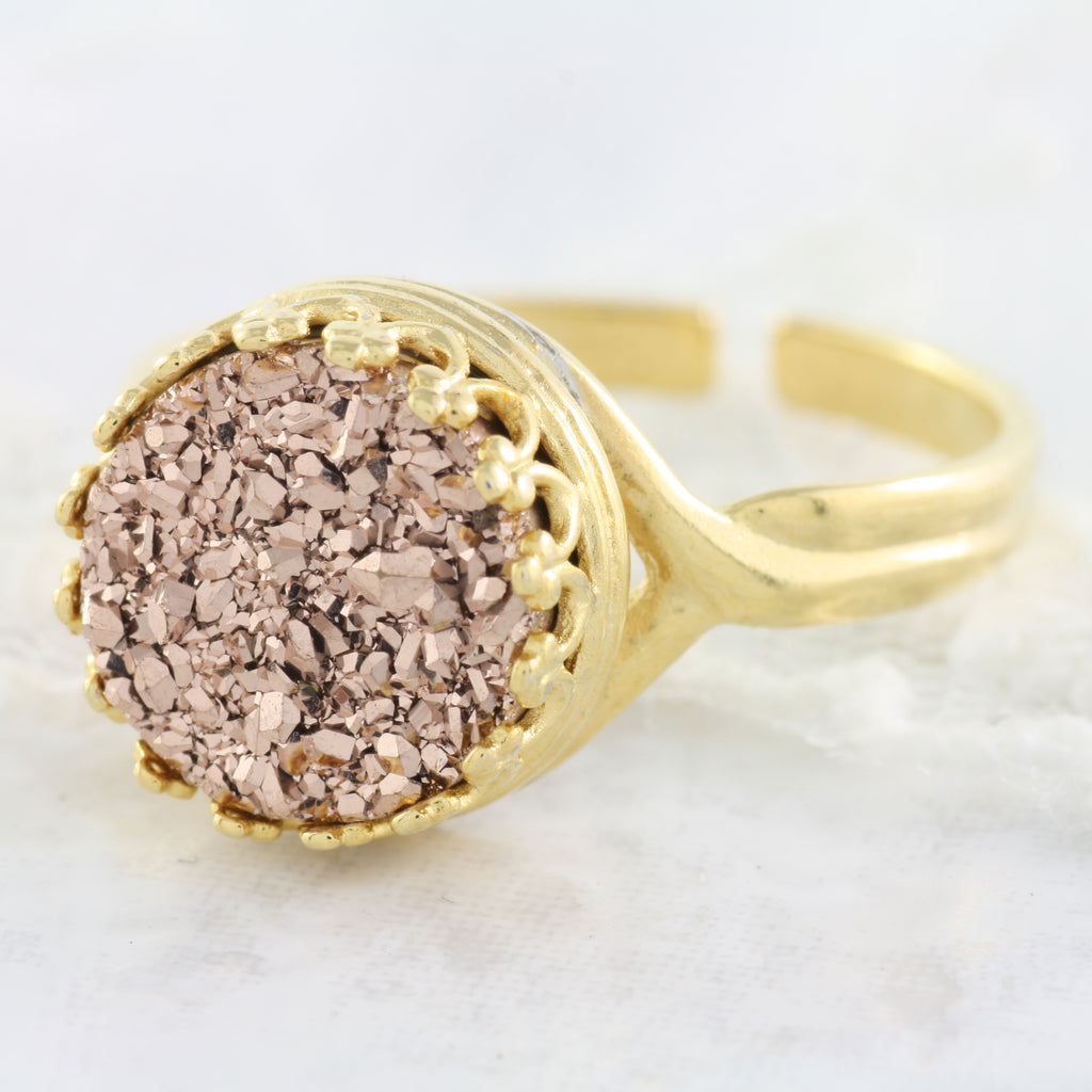 Adore Gemstone Collection - Druzy Round Pendant Ring - Soul Made Boutique