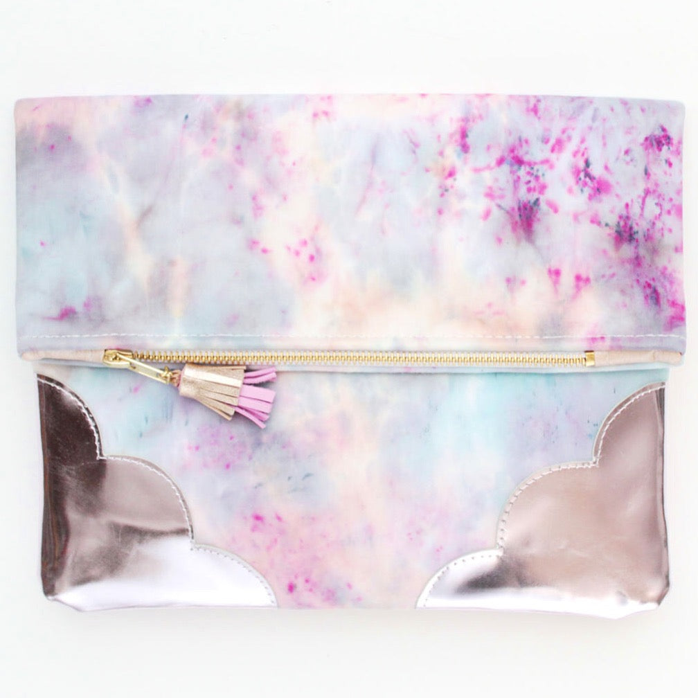 Watercolor Unique Leather Accents Clutch