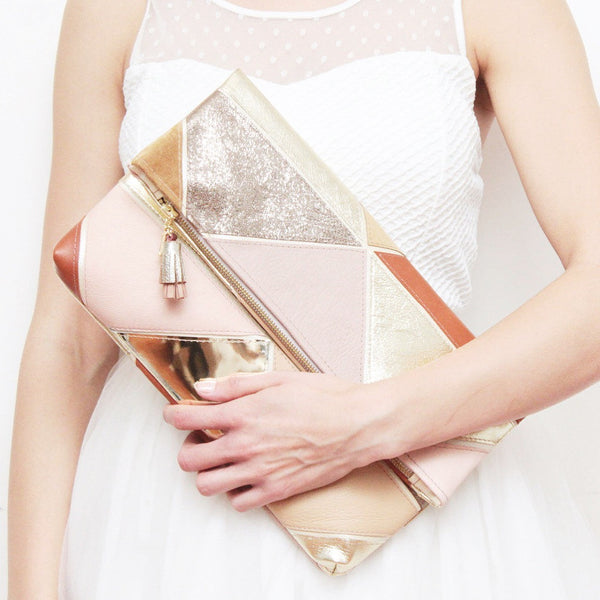 Geometric Prism Unique Leather Accents Clutch - Soul Made Boutique