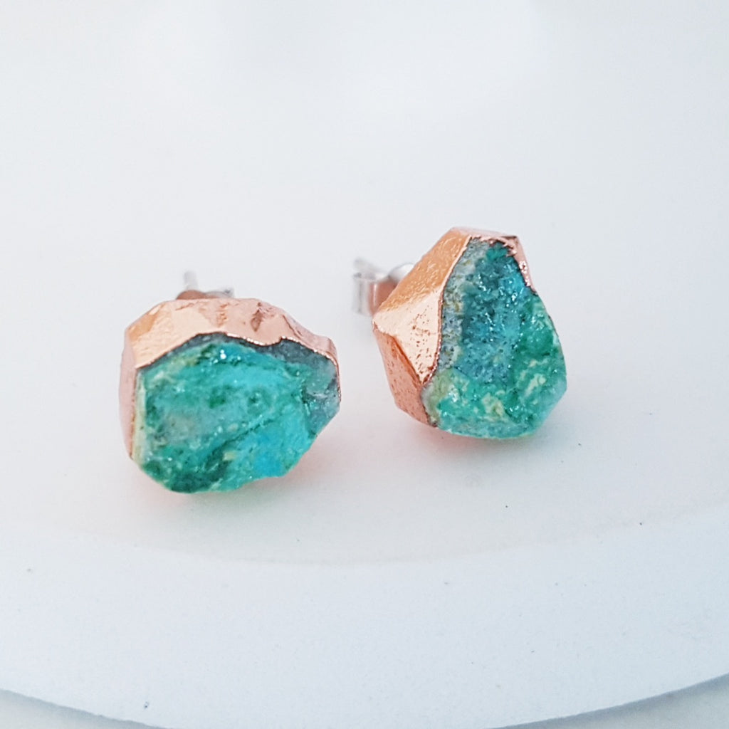 Adore Gemstone Earrings Collection - RAW - Sterling Silver Rose Gold Phoenix Stone Ear Studs