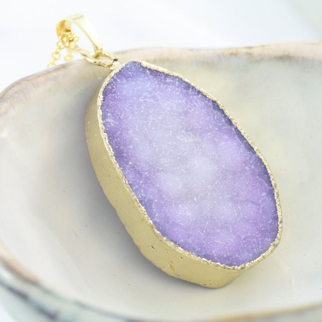Adore Gemstone Collection - Druzy Oval Necklace - Soul Made Boutique