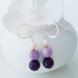 Adore Gems Collection - Sterling Silver Earrings Pearl Charoite and Purple Phosphosiderite