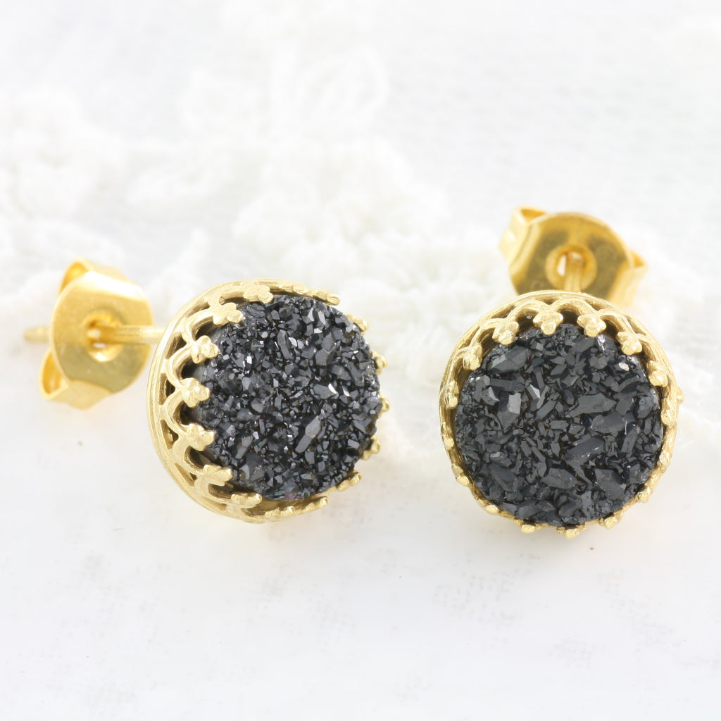Adore Gemstone Collection - Druzy Round Pendant Earrings - Soul Made Boutique