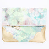 Dyed Watercolor Unique Leather Accents Clutch