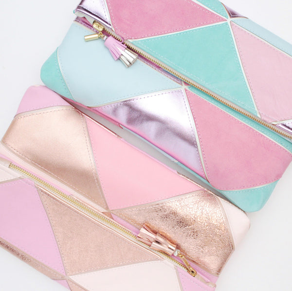 Geometric Prism Unique Leather Accents Clutch