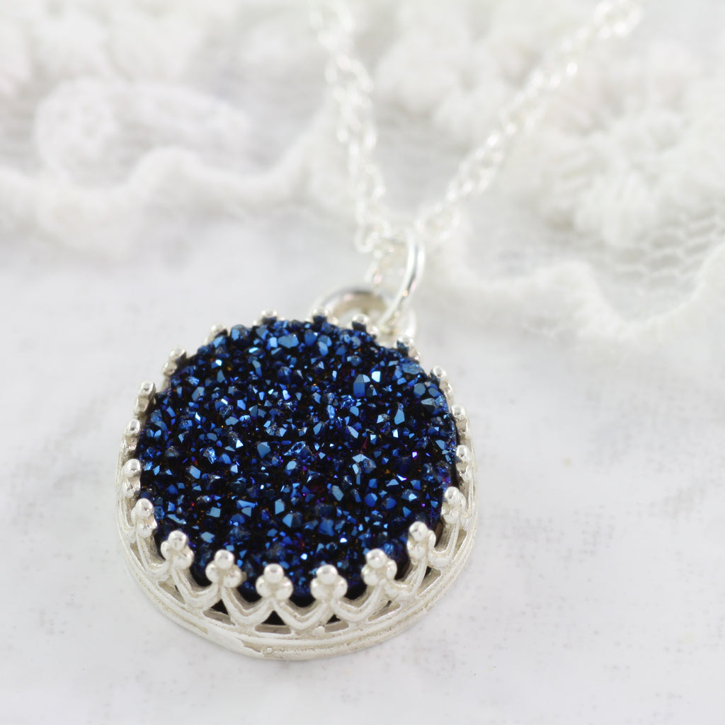 Adore Gemstone Collection - Druzy Round Pendant Necklace - Soul Made Boutique