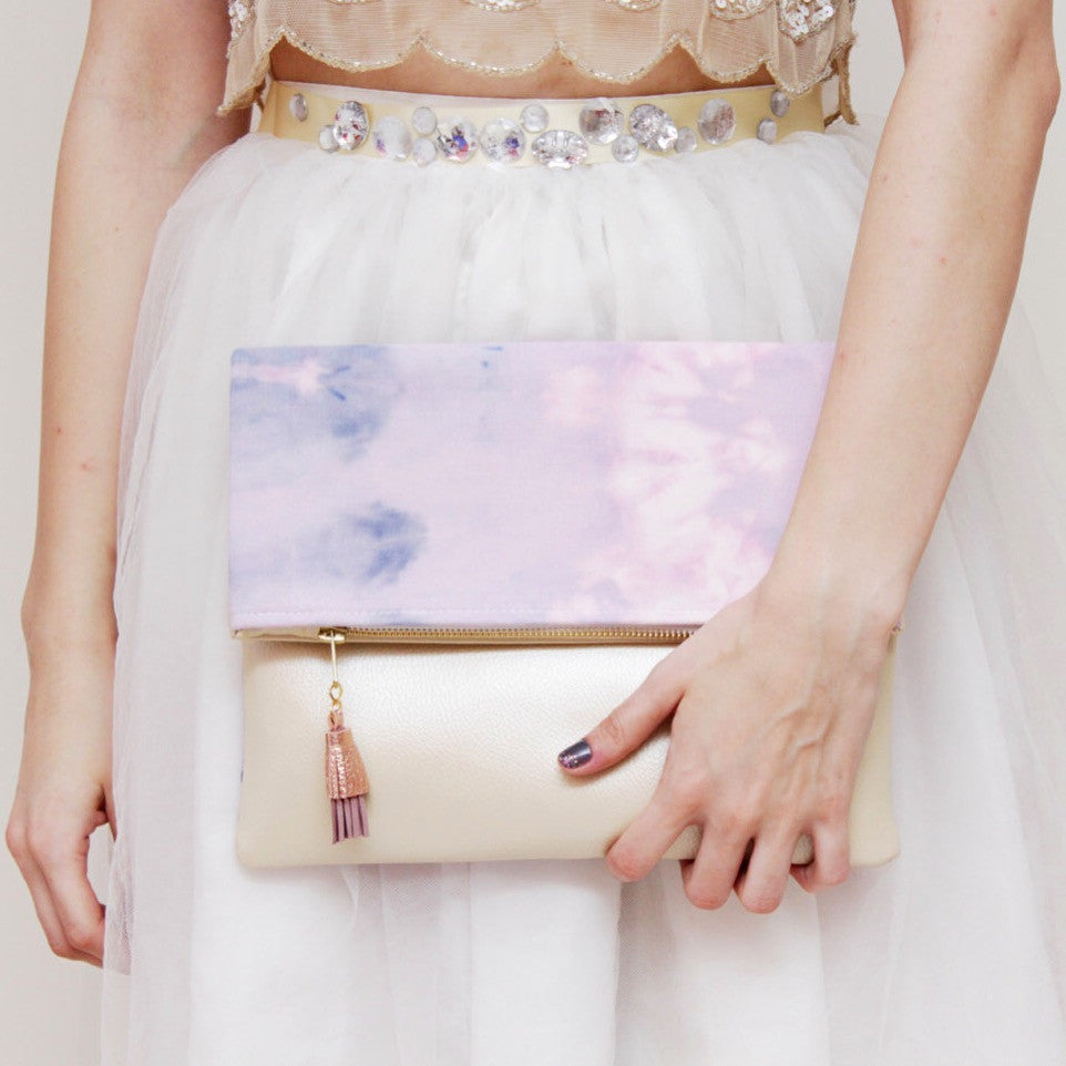 Dyed Watercolor Unique Leather Accents Clutch