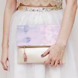Dyed Watercolor Unique Leather Accents Clutch