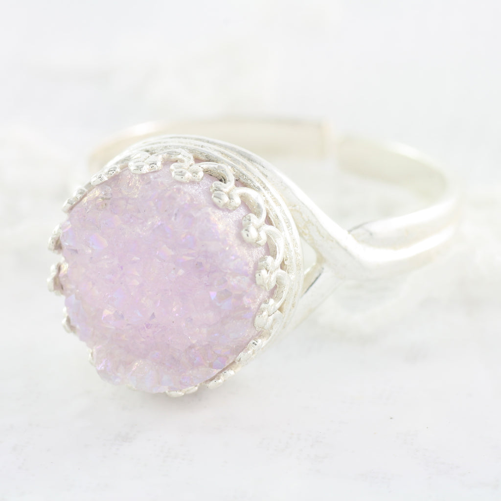 Adore Gemstone Collection - Druzy Round Pendant Ring - Soul Made Boutique