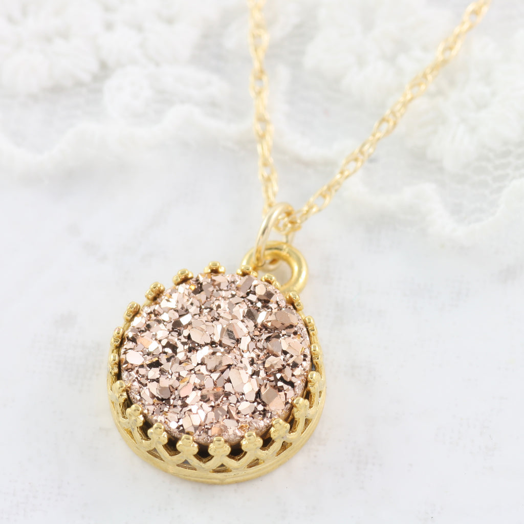 Adore Gemstone Collection - Druzy Round Pendant Necklace - Soul Made Boutique