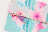 Floral Watercolor Unique Leather Accents Clutch