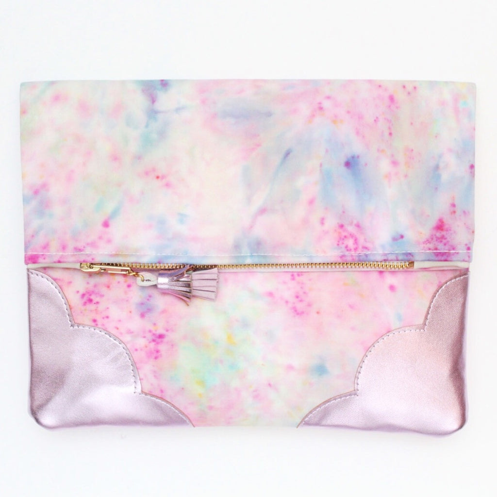 Dyed Watercolor Unique Leather Accents Clutch