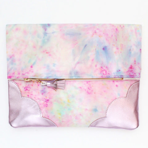 Dyed Watercolor Unique Leather Accents Clutch