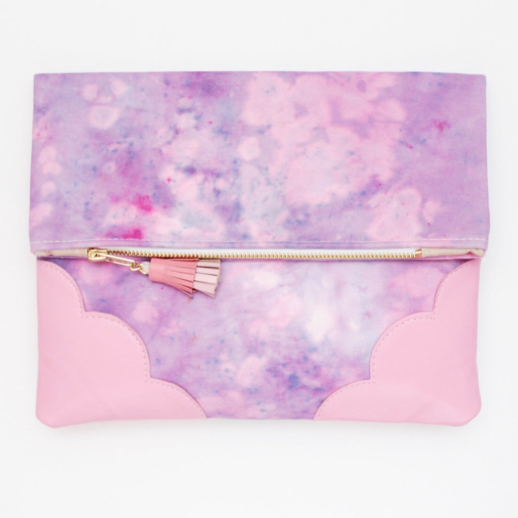 Dyed Watercolor Unique Leather Accents Clutch