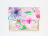 Floral Watercolor Unique Leather Accents Clutch