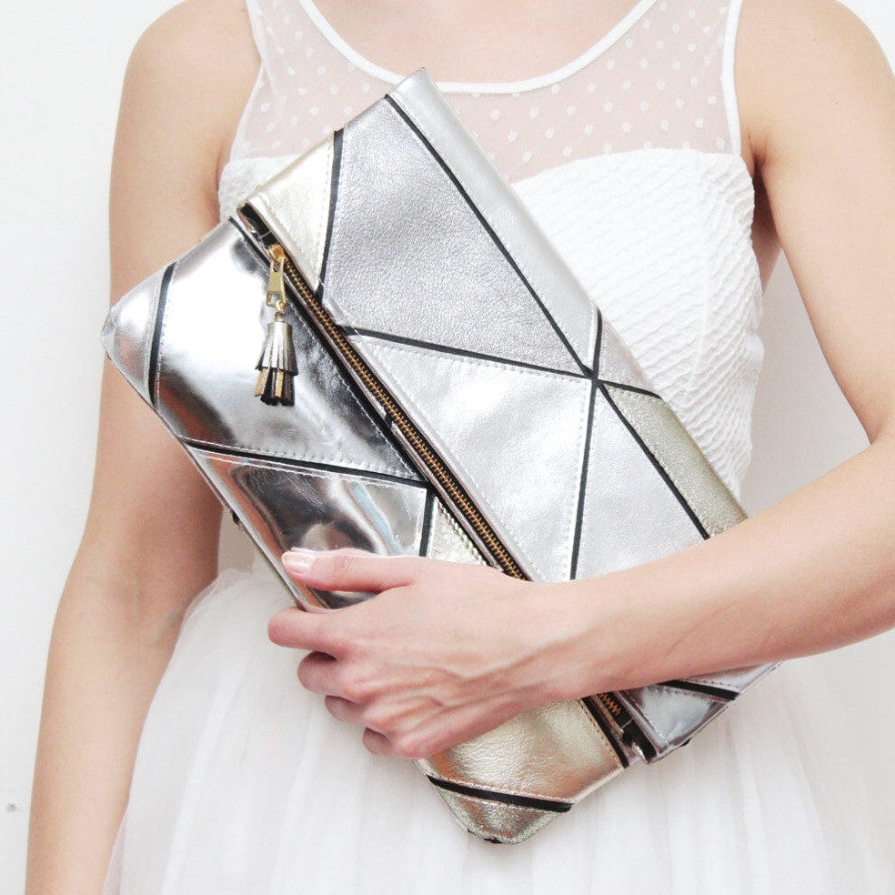 Geometric Prism Unique Leather Accents Clutch - Soul Made Boutique