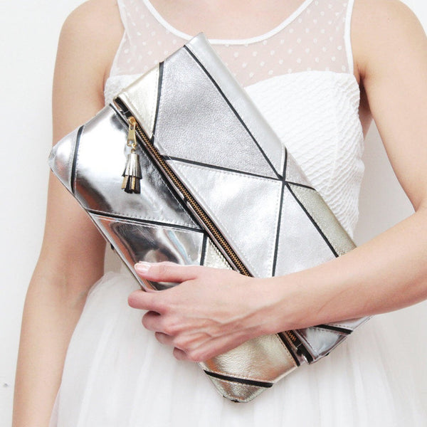 Geometric Prism Unique Leather Accents Clutch - Soul Made Boutique
