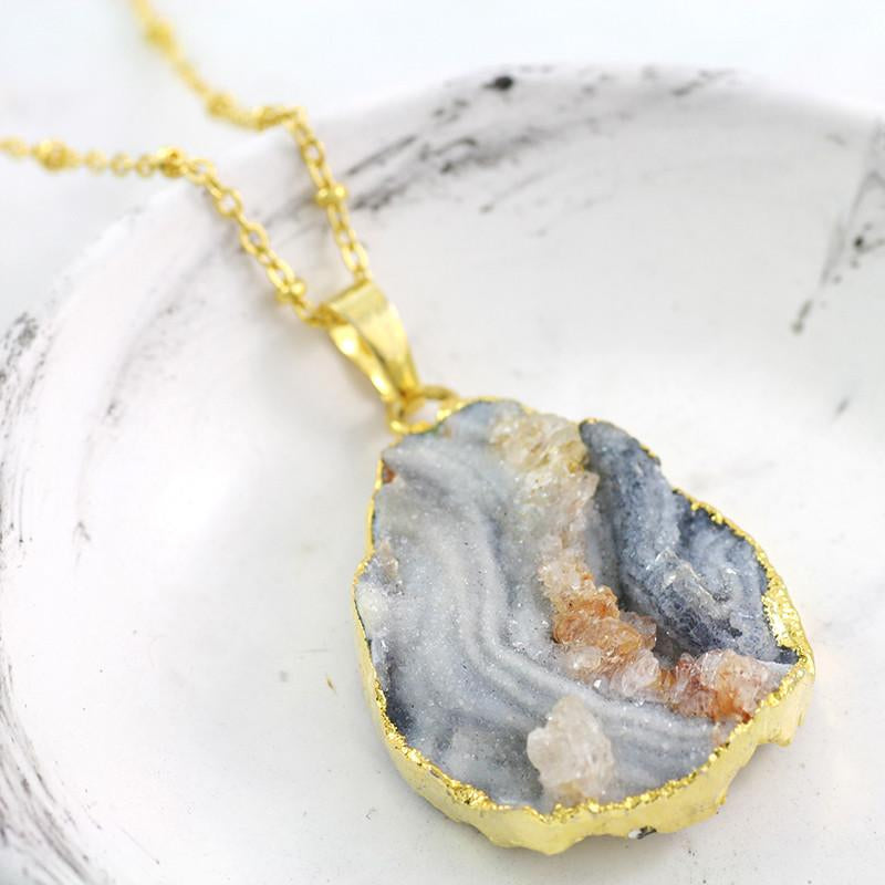Adore Gemstone Collection - Agate Oval Necklace - Soul Made Boutique