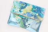 Floral Watercolor Unique Leather Accents Clutch