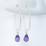 Adore Gems Collection - Sterling Silver Earrings Amethyst Faceted Teardrop