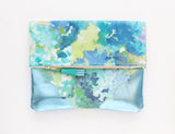 Floral Watercolor Unique Leather Accents Clutch