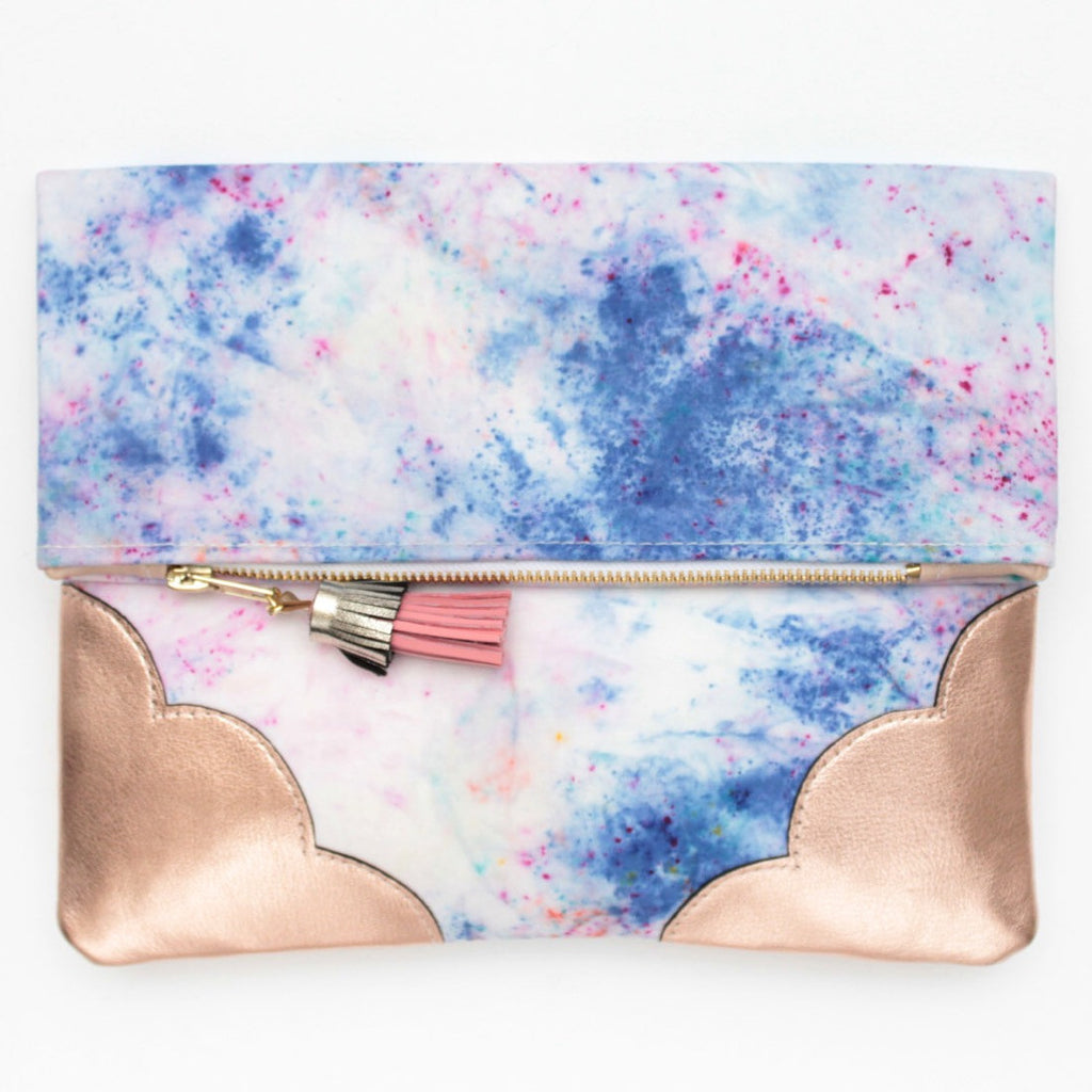 Dyed Watercolor Unique Leather Accents Clutch