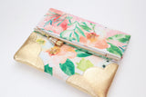 Floral Watercolor Unique Leather Accents Clutch